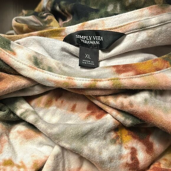 Simply Vera-Vera Wang Women’s Tie Dye Blouse Top Peplum Hem White Green XL - Picture 12 of 12